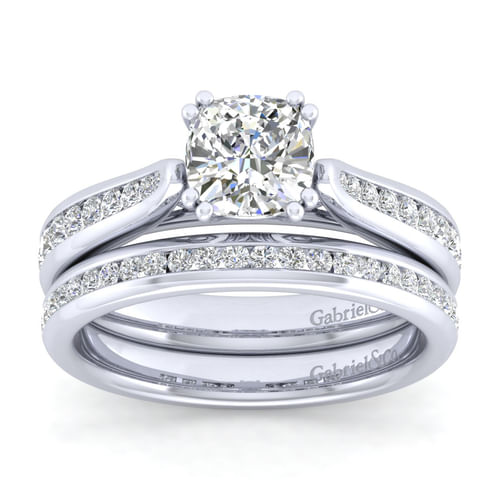 14K White Gold Cushion Cut Diamond Channel Set Engagement Ring