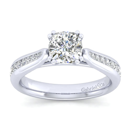 14K White Gold Cushion Cut Diamond Channel Set Engagement Ring