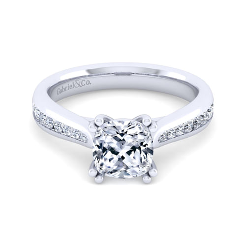 14K White Gold Cushion Cut Diamond Channel Set Engagement Ring
