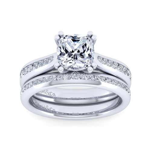 14K White Gold Cushion Cut Diamond Channel Set Engagement Ring