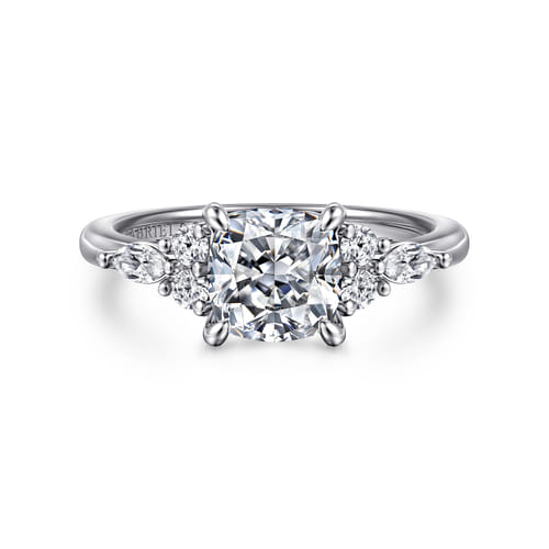 14K White Gold Cushion Cut Diamond Cluster Engagement Ring