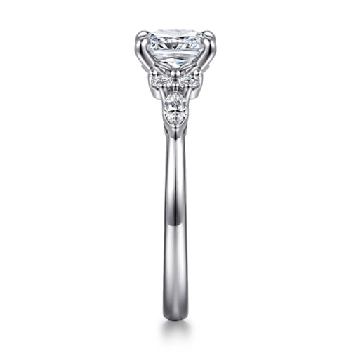 14K White Gold Cushion Cut Diamond Cluster Engagement Ring