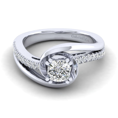 14K White Gold Cushion Cut Diamond Engagement Ring