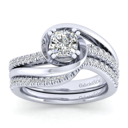 14K White Gold Cushion Cut Diamond Engagement Ring