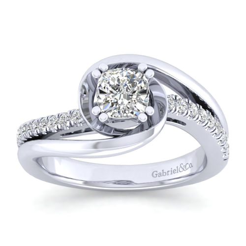 14K White Gold Cushion Cut Diamond Engagement Ring