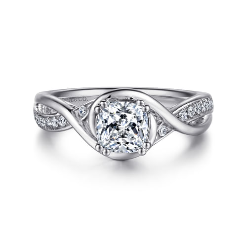 14K White Gold Cushion Cut Diamond Engagement Ring
