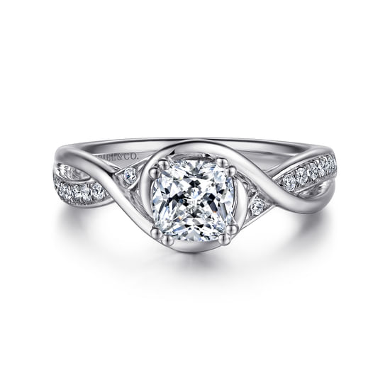 Gabriel - 14K White Gold Cushion Cut Diamond Engagement Ring
