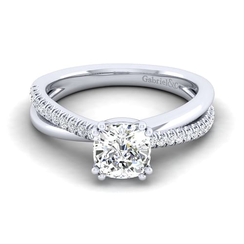 14K White Gold Cushion Cut Diamond Engagement Ring