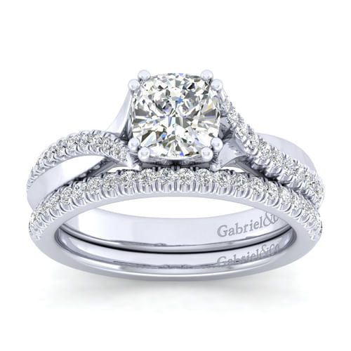 14K White Gold Cushion Cut Diamond Engagement Ring
