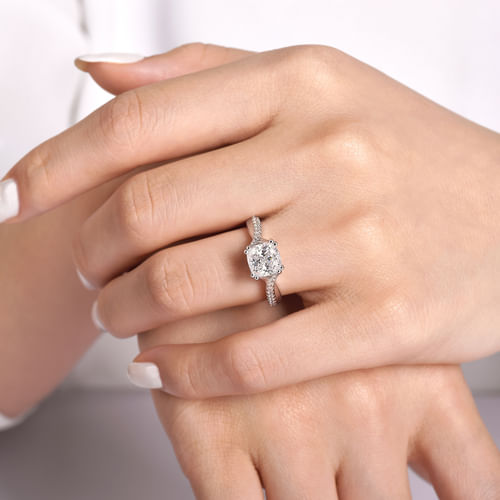 14K White Gold Cushion Cut Diamond Engagement Ring