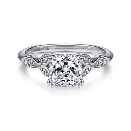 14K White Gold Cushion Cut Diamond Engagement Ring