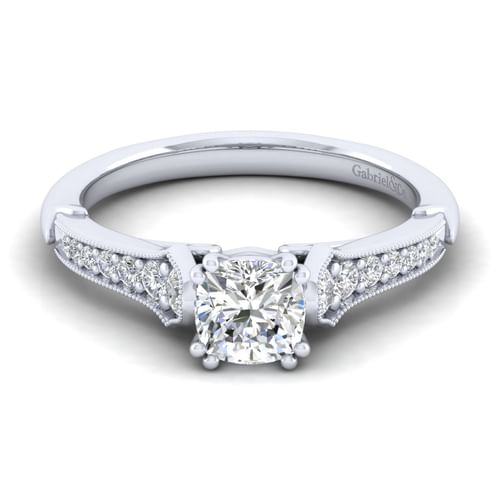 14K White Gold Cushion Cut Diamond Engagement Ring