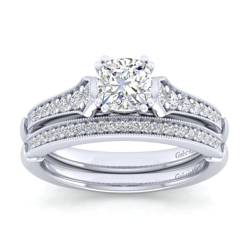 14K White Gold Cushion Cut Diamond Engagement Ring