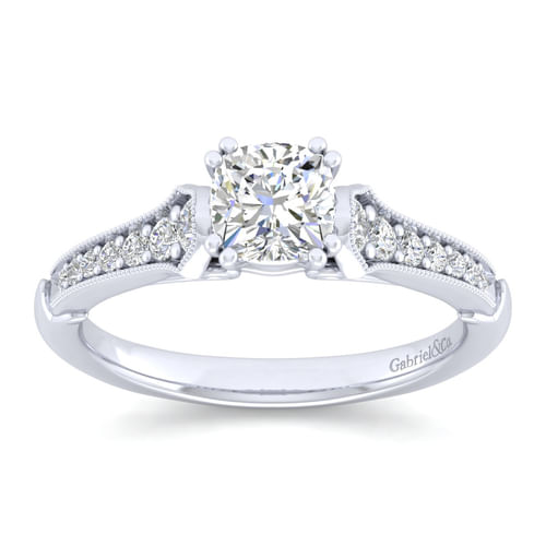 14K White Gold Cushion Cut Diamond Engagement Ring