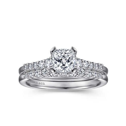 14K White Gold Cushion Cut Diamond Engagement Ring