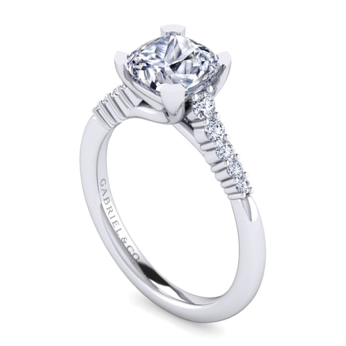 14K White Gold Cushion Cut Diamond Engagement Ring
