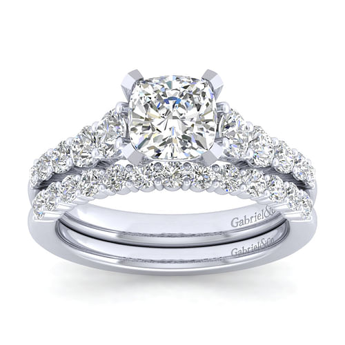 14K White Gold Cushion Cut Diamond Engagement Ring