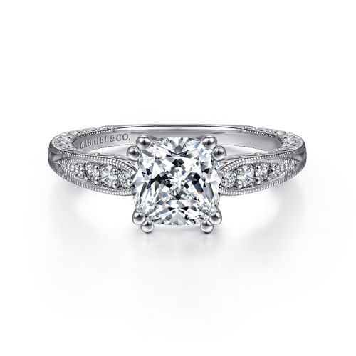 14K White Gold Cushion Cut Diamond Engagement Ring