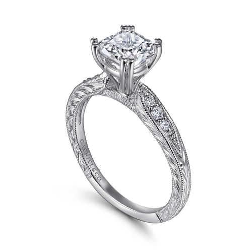 14K White Gold Cushion Cut Diamond Engagement Ring