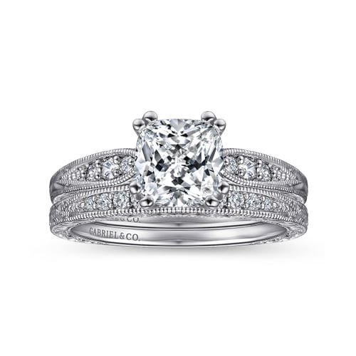 14K White Gold Cushion Cut Diamond Engagement Ring