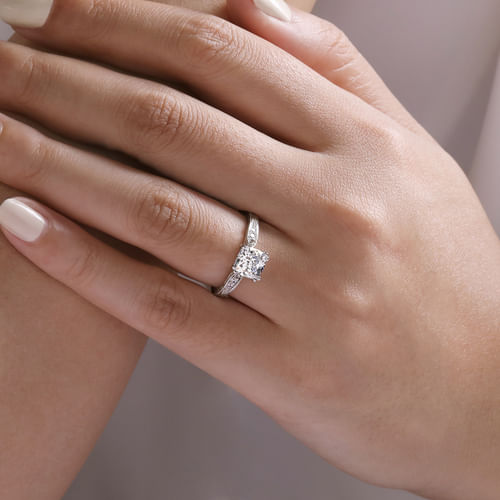 14K White Gold Cushion Cut Diamond Engagement Ring