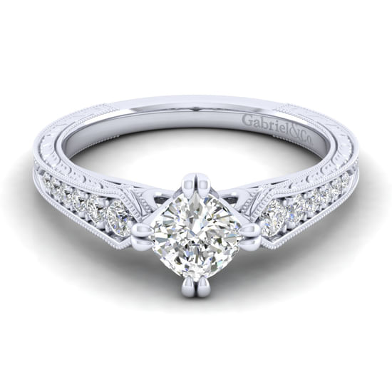 Gabriel - 14K White Gold Cushion Cut Diamond Engagement Ring