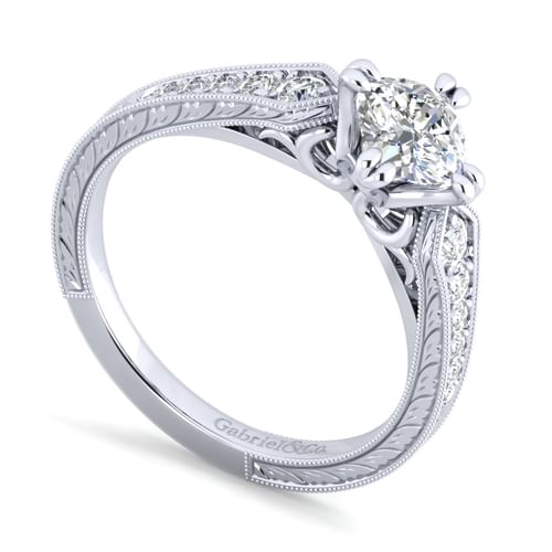 14K White Gold Cushion Cut Diamond Engagement Ring