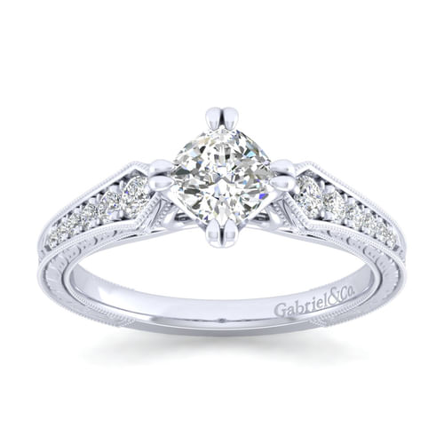 14K White Gold Cushion Cut Diamond Engagement Ring