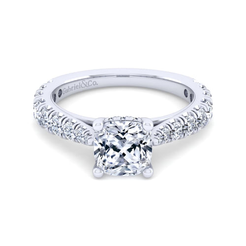 14K White Gold Cushion Cut Diamond Engagement Ring