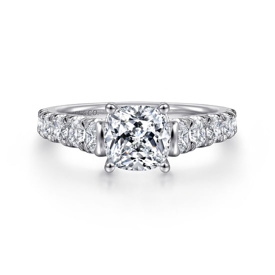 Gabriel - 14K White Gold Cushion Cut Diamond Engagement Ring