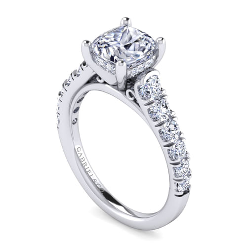 14K White Gold Cushion Cut Diamond Engagement Ring