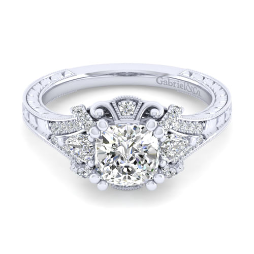14K White Gold Cushion Cut Diamond Engagement Ring