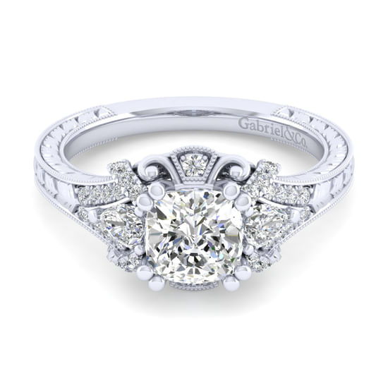 Gabriel - 14K White Gold Cushion Cut Diamond Engagement Ring