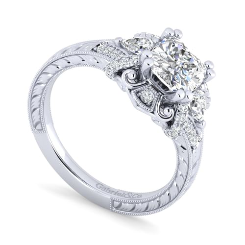 14K White Gold Cushion Cut Diamond Engagement Ring