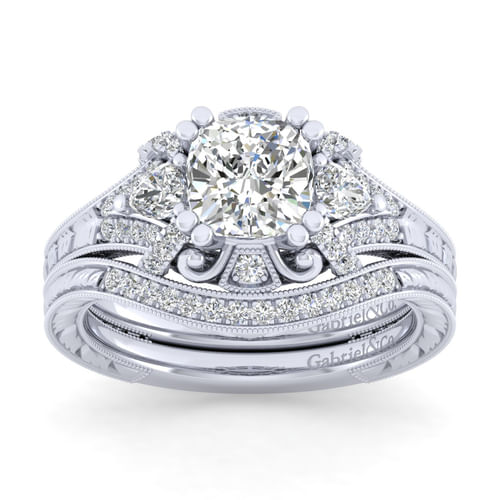 14K White Gold Cushion Cut Diamond Engagement Ring