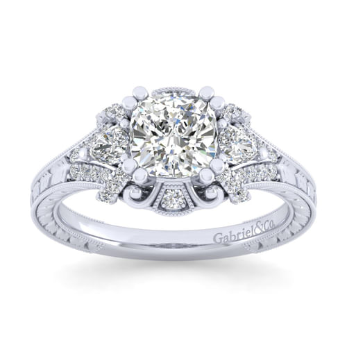 14K White Gold Cushion Cut Diamond Engagement Ring