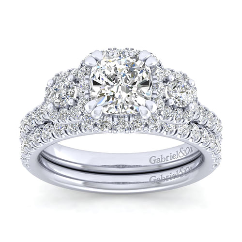 14K White Gold Cushion Cut Diamond Engagement Ring