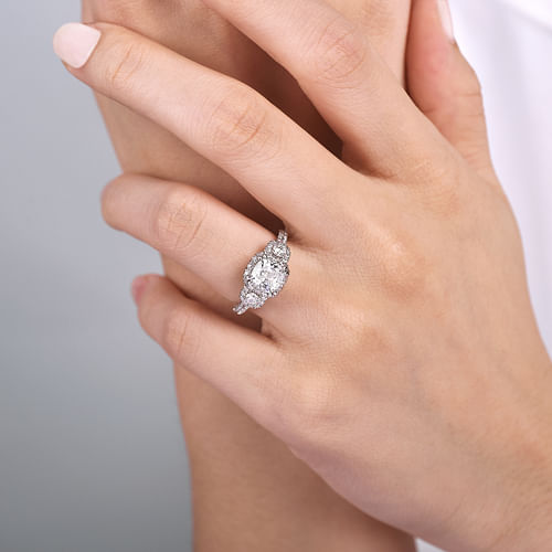 14K White Gold Cushion Cut Diamond Engagement Ring