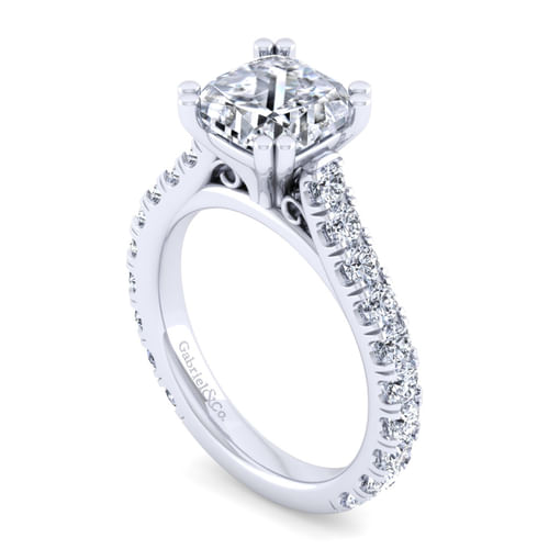 14K White Gold Cushion Cut Diamond Engagement Ring