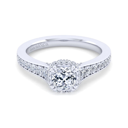 14K White Gold Cushion Cut Diamond Engagement Ring