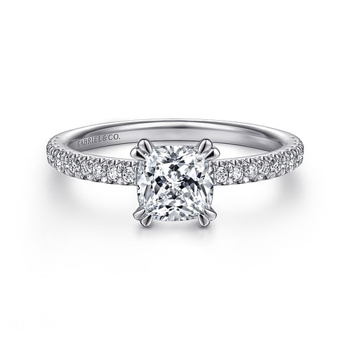 14K White Gold Cushion Cut Diamond Engagement Ring