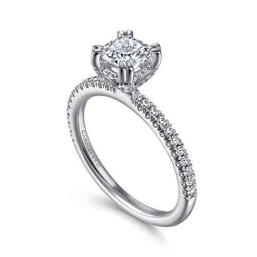 14K White Gold Cushion Cut Diamond Engagement Ring