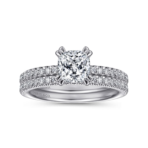 14K White Gold Cushion Cut Diamond Engagement Ring