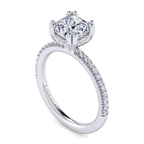 14K White Gold Cushion Cut Diamond Engagement Ring