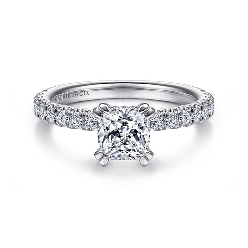 14K White Gold Cushion Cut Diamond Engagement Ring