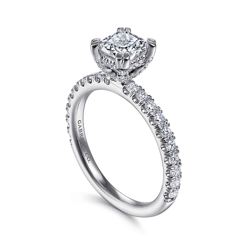 14K White Gold Cushion Cut Diamond Engagement Ring