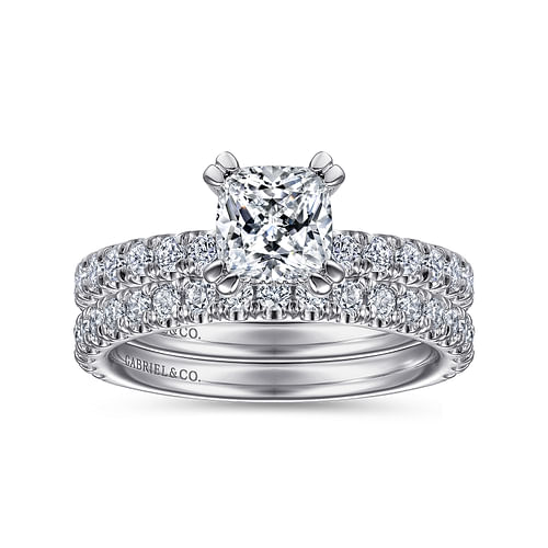 14K White Gold Cushion Cut Diamond Engagement Ring