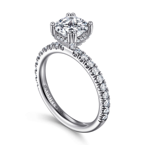 14K White Gold Cushion Cut Diamond Engagement Ring