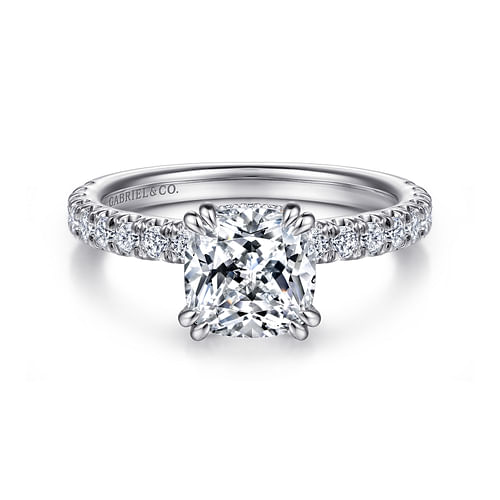 14K White Gold Cushion Cut Diamond Engagement Ring