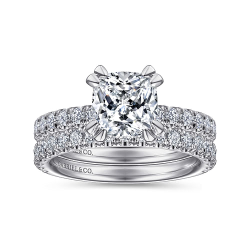 14K White Gold Cushion Cut Diamond Engagement Ring